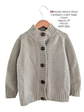 Nooks Merino Wool Cardigan | Light Sage Green 3T